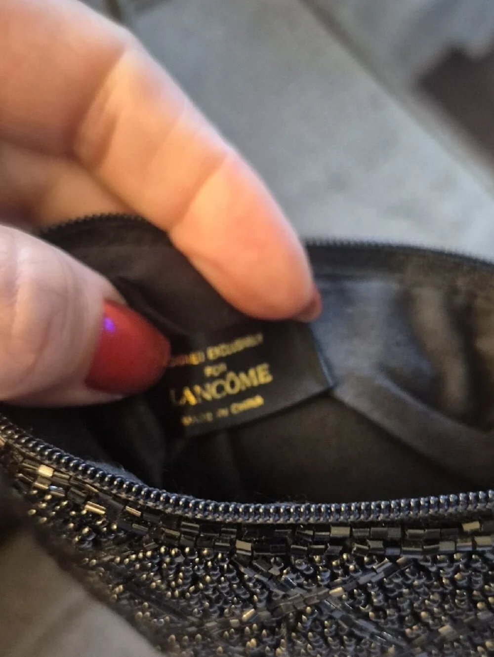 Lancome Small Evening Bag--Black Beaded Tassel Purse, Lined Vintage?